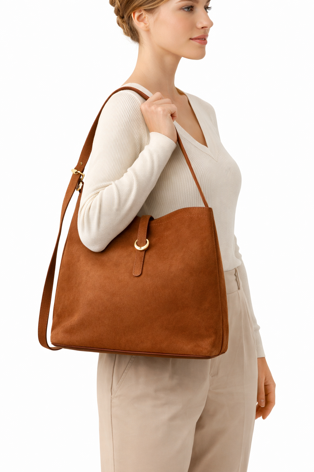 Evora Süet Taba Omuz ve Askılı Günlük Şık Çanta