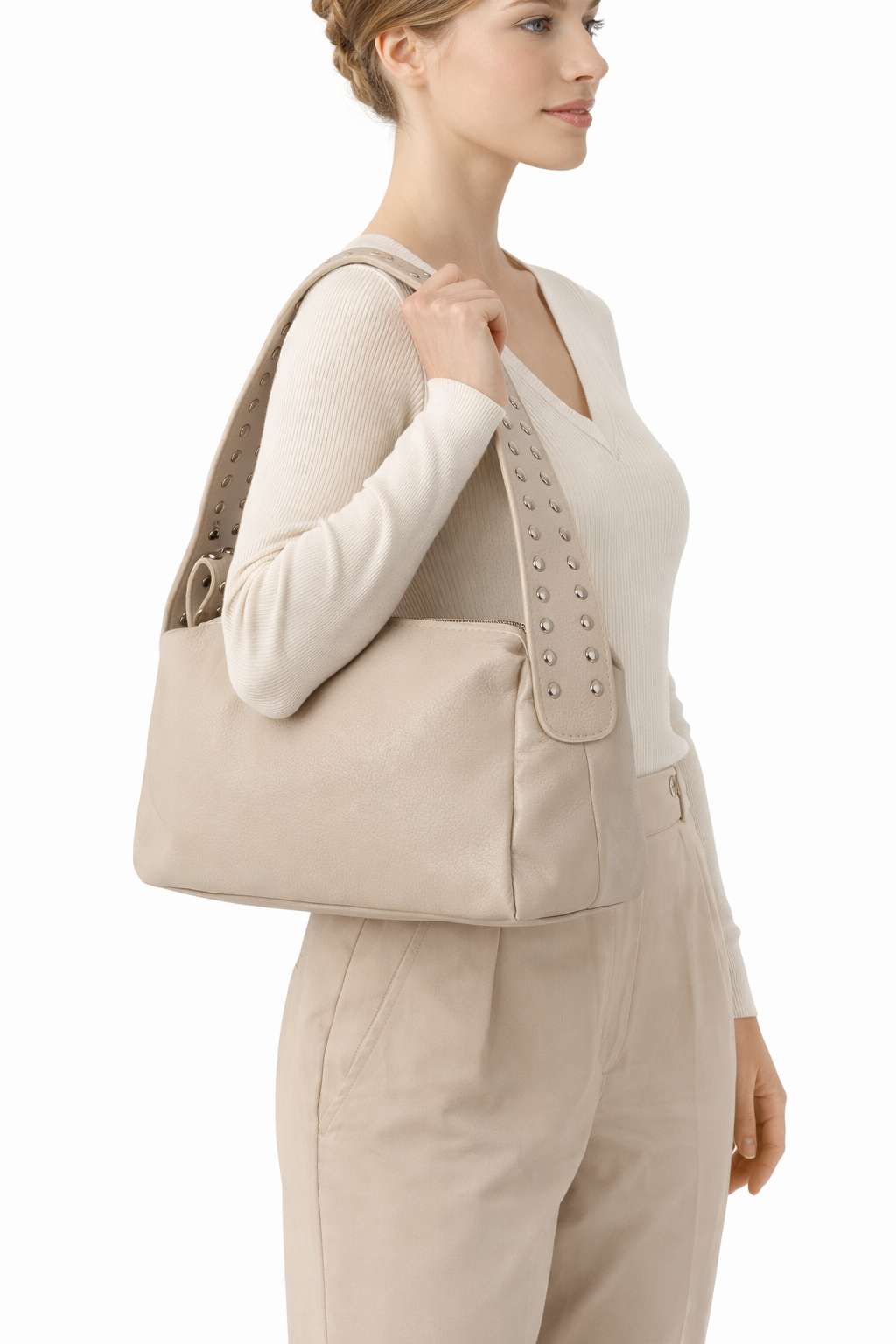 Nova Krem Zımbalı Kadın Şık Çanta