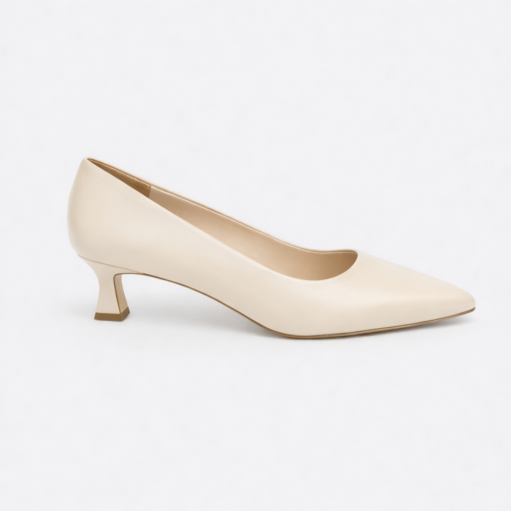 Panya3 Kadın Bej Deri 3 Cm Şampanya Mini Topuklu Stiletto