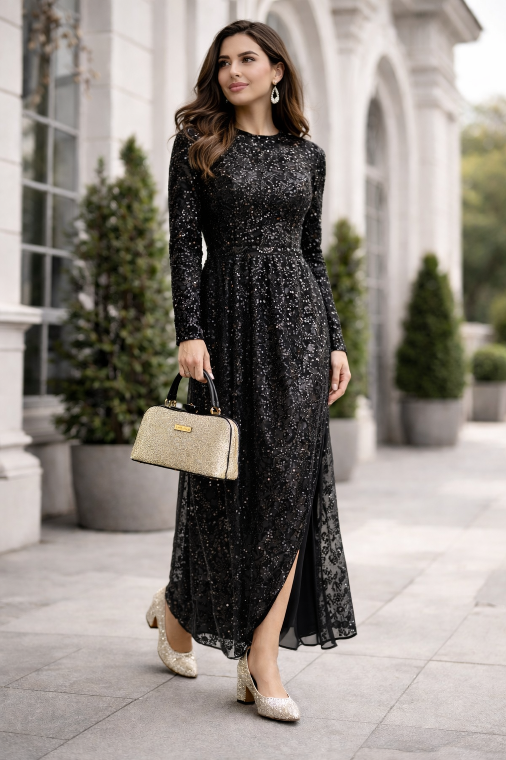 Kadın Şimal Simli Abiye Gold Çanta