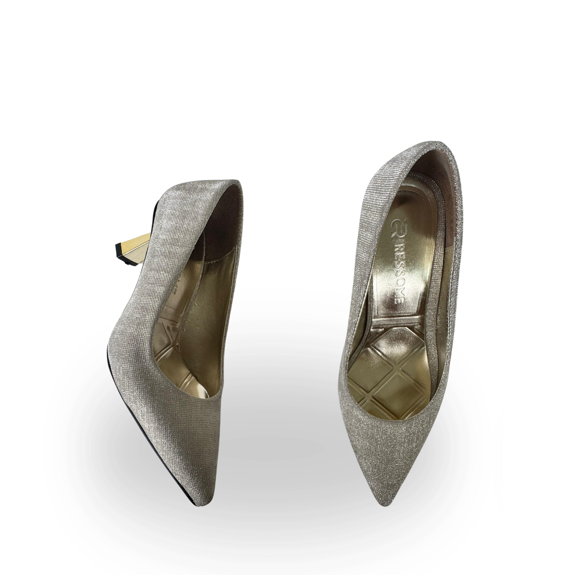 Panya Kadın Simli Gold 7 Cm Şampanya Topuklu Stiletto