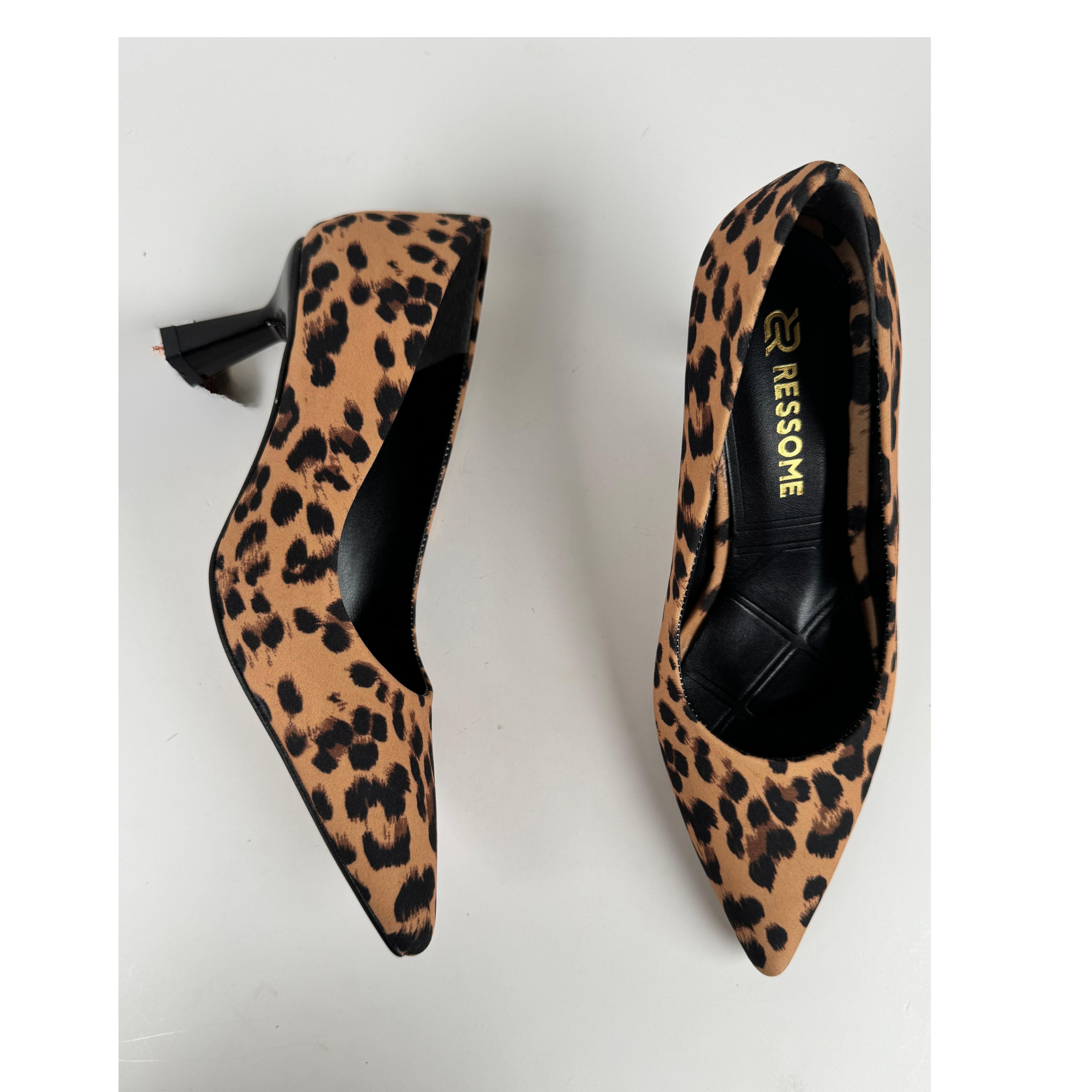 Panya Kadın Leopar Siyah Deri 7 Cm Şampanya Topuklu Stiletto