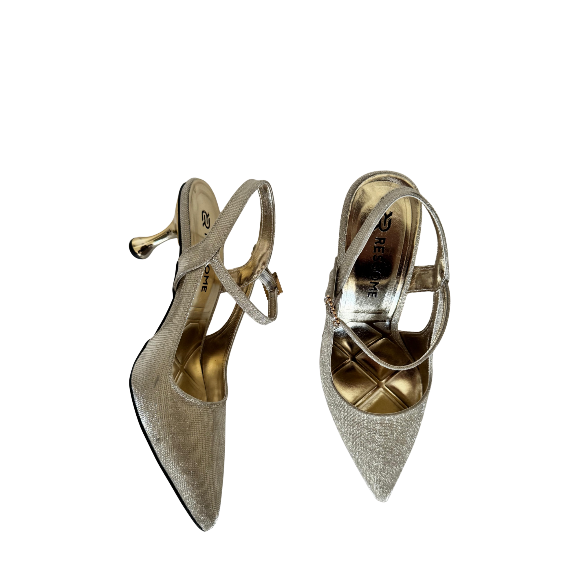 Kontes Kadın Simli Gold 7Cm İnce Topuklu Stiletto