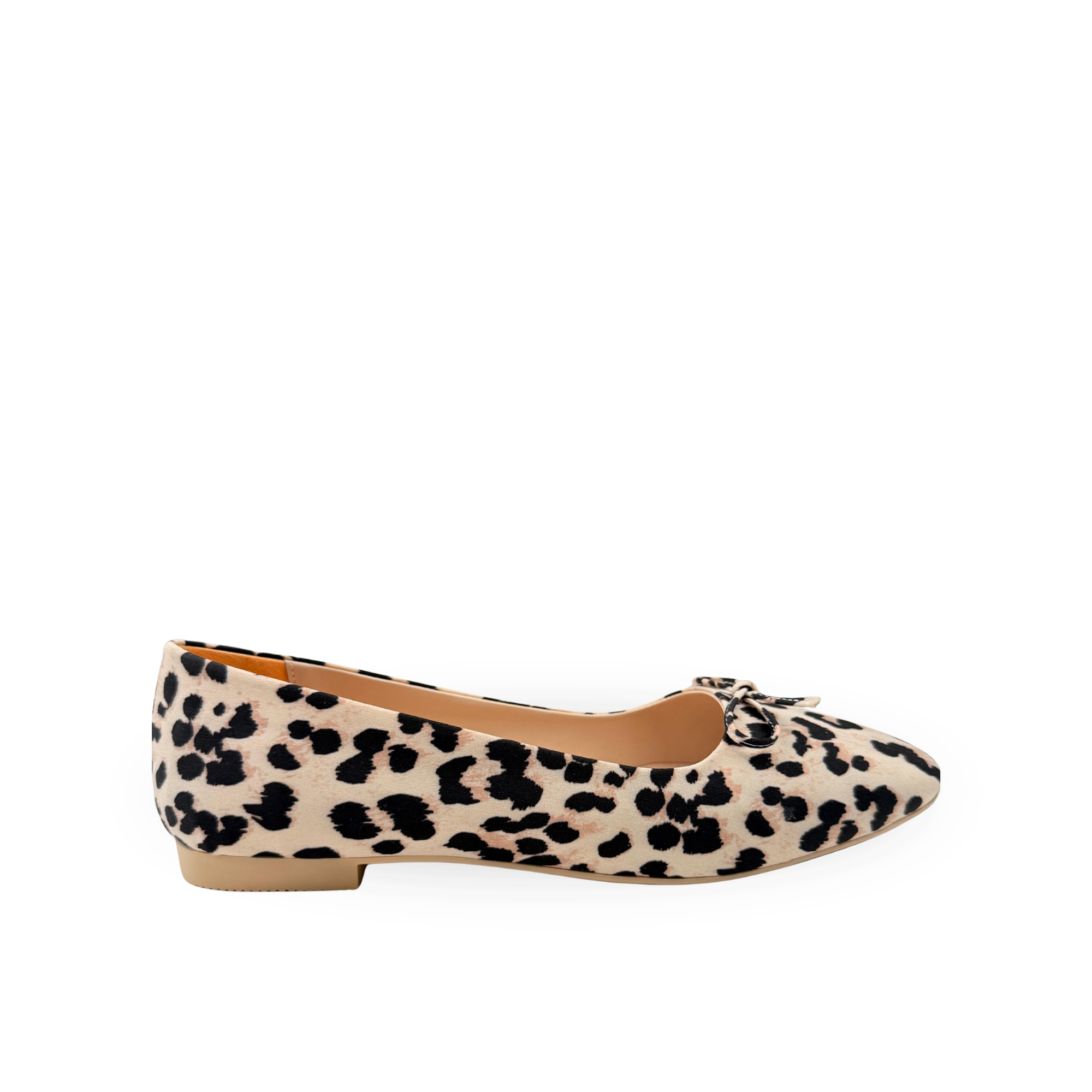 Kadın Gift Model Fiyonklu Leopar Desenli Babet Krem