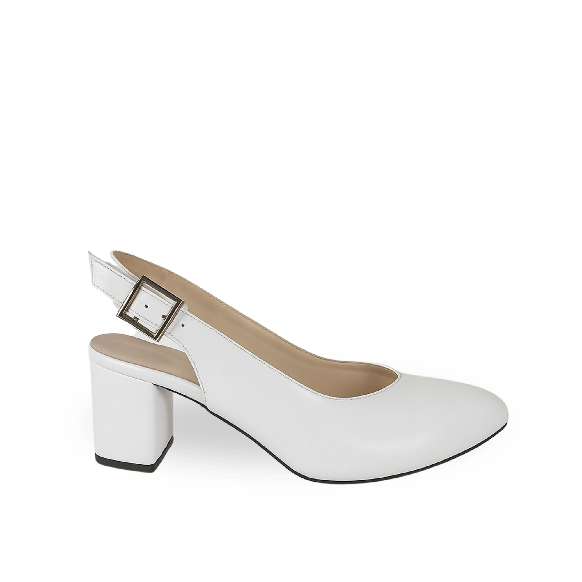 Verde Beyaz Kadın Arkası Açık Deri 5 Cm Topuklu Klasik Ayakkabı