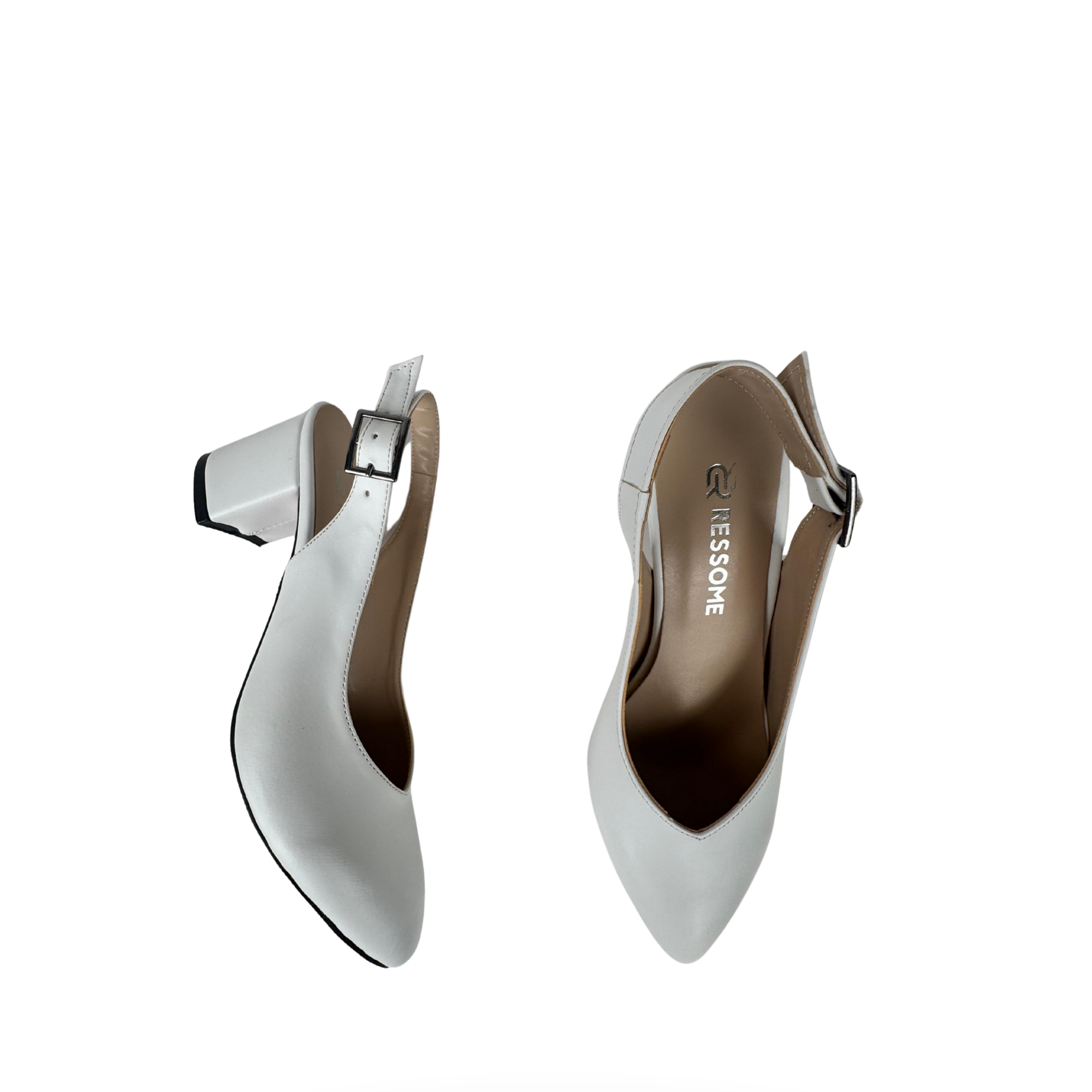 Verde Beyaz Kadın Arkası Açık Deri 5 Cm Topuklu Klasik Ayakkabı