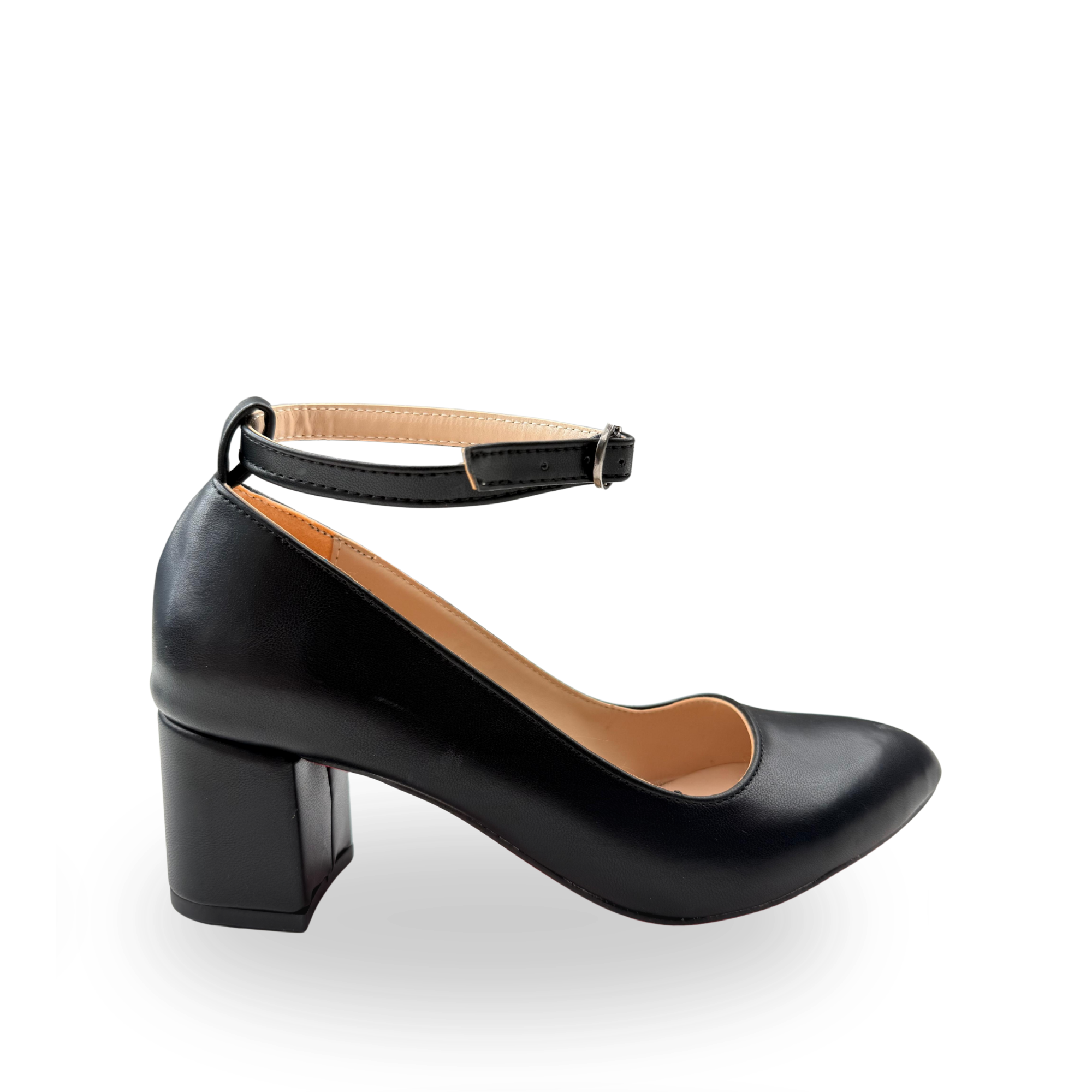 Pier Kadın Siyah Cilt Bilekten Bağlamalı Klasik 5cm Topuklu Ayakkabı