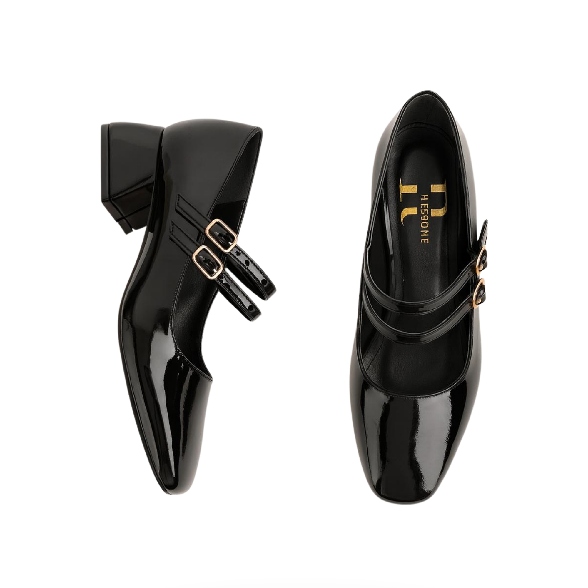 Lena Sky Kadın 3 cm Düşük topuklu Retro Rugan Siyah