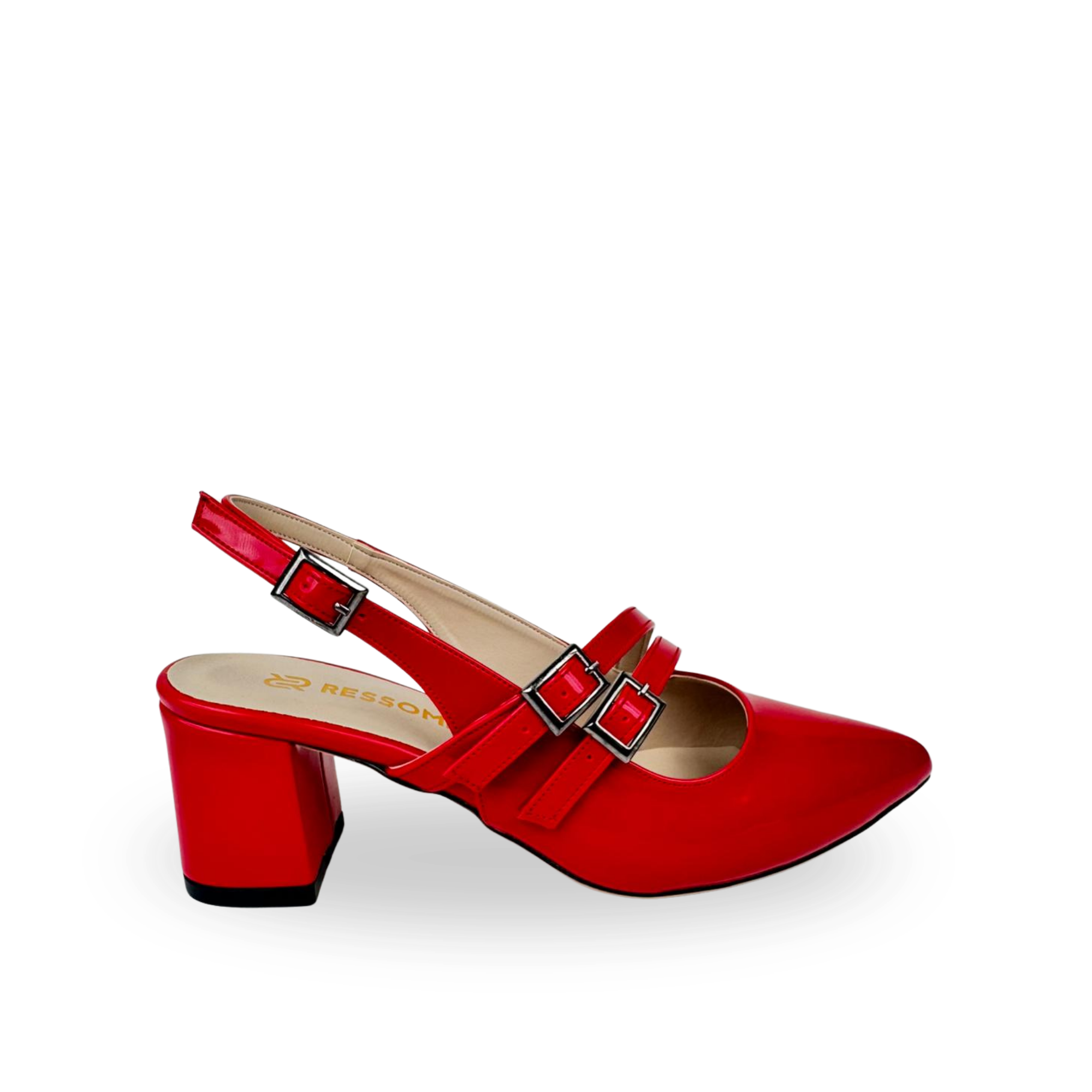 Lady Model Kırmızı Bantlı Ayarlanabilir Kemerli Topuklu Ayakkabı