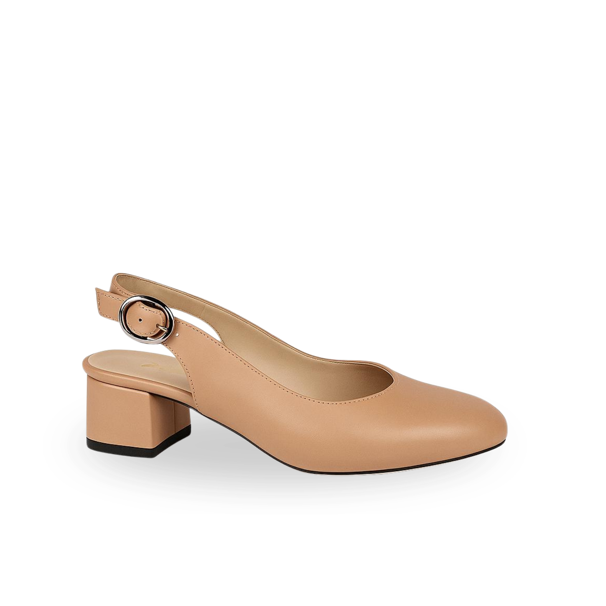 Verde Kadın Arkası Açık Nud Deri 3 Cm Topuklu Klasik Ayakkabı