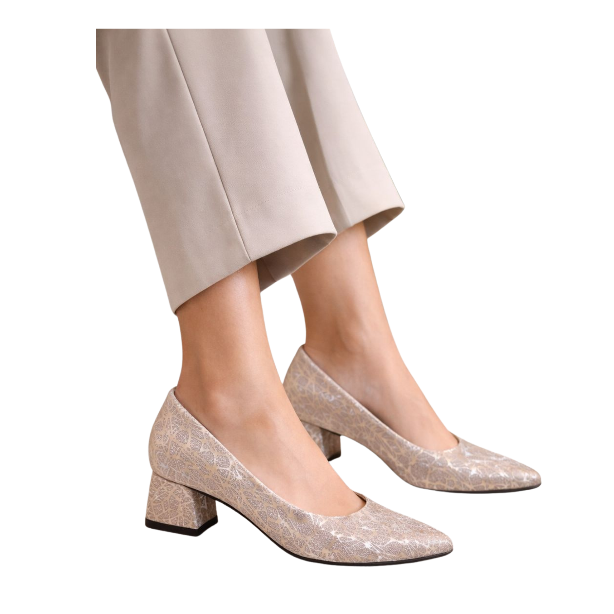 Şimal Kadın Simli 3 cm Kalın Topuklu Ayakkabı Gold