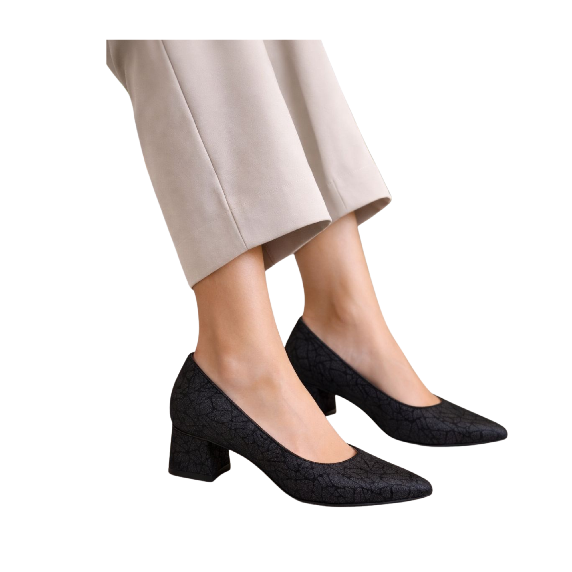 Şimal Kadın Simli 3 cm Kalın Topuklu Ayakkabı  Desenli Siyah