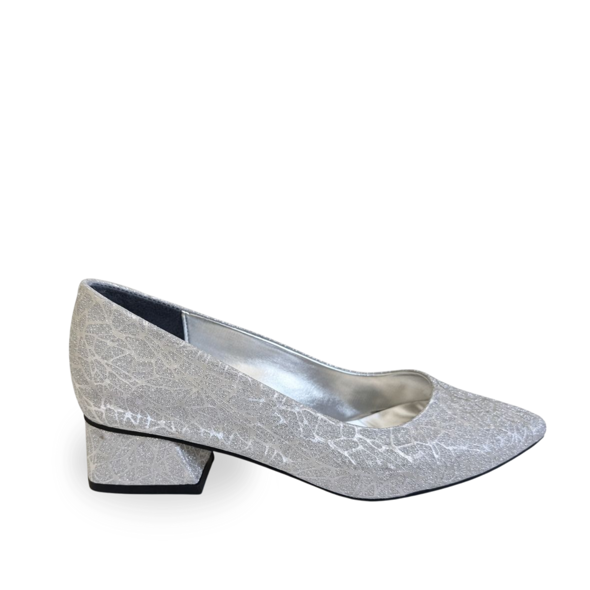 Şimal Kadın Simli 3 cm Kalın Topuklu Ayakkabı Gümüş