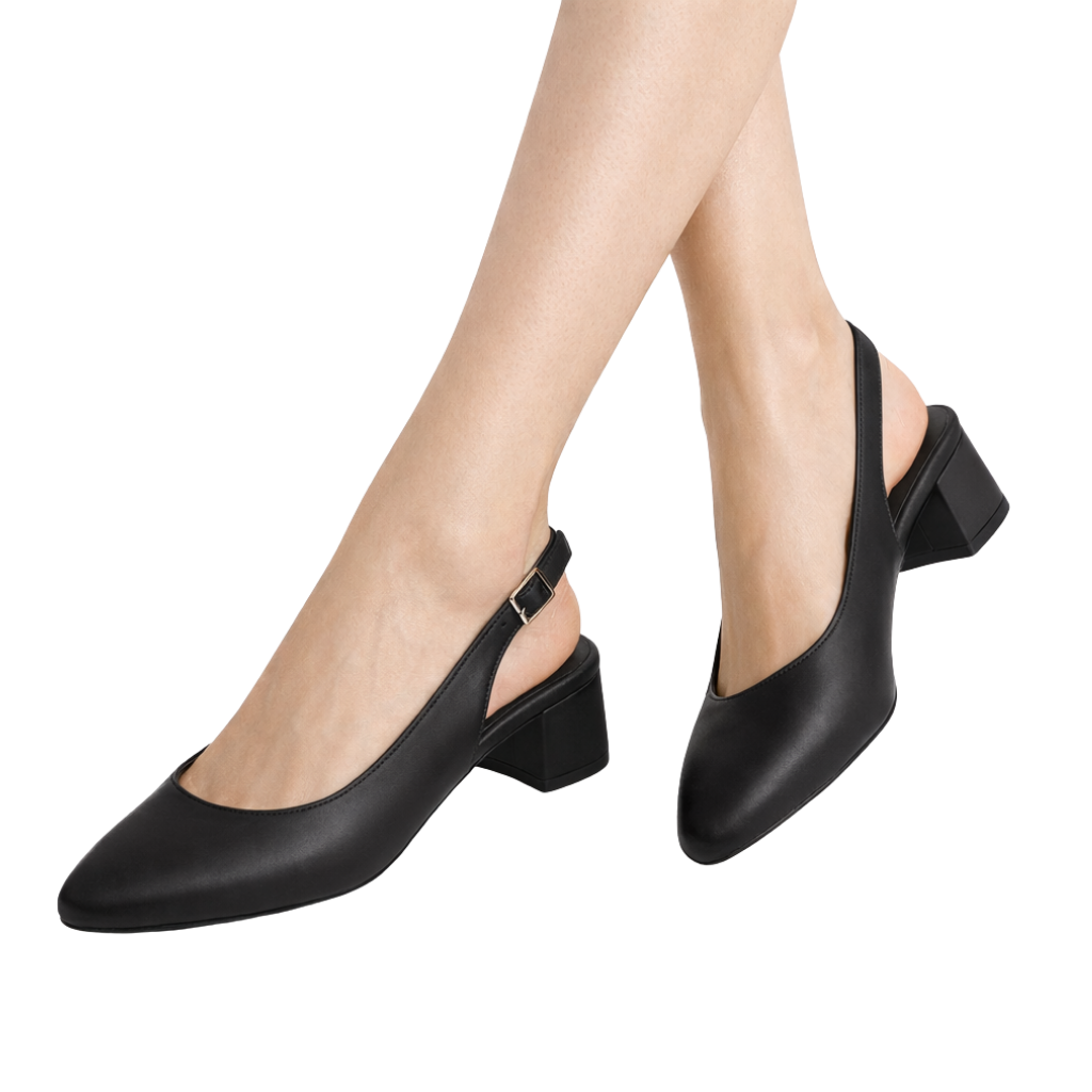 Verde Kadın Siyah Arkası Açık Deri 3 Cm Topuklu Rahat Klasik Ayakkabı