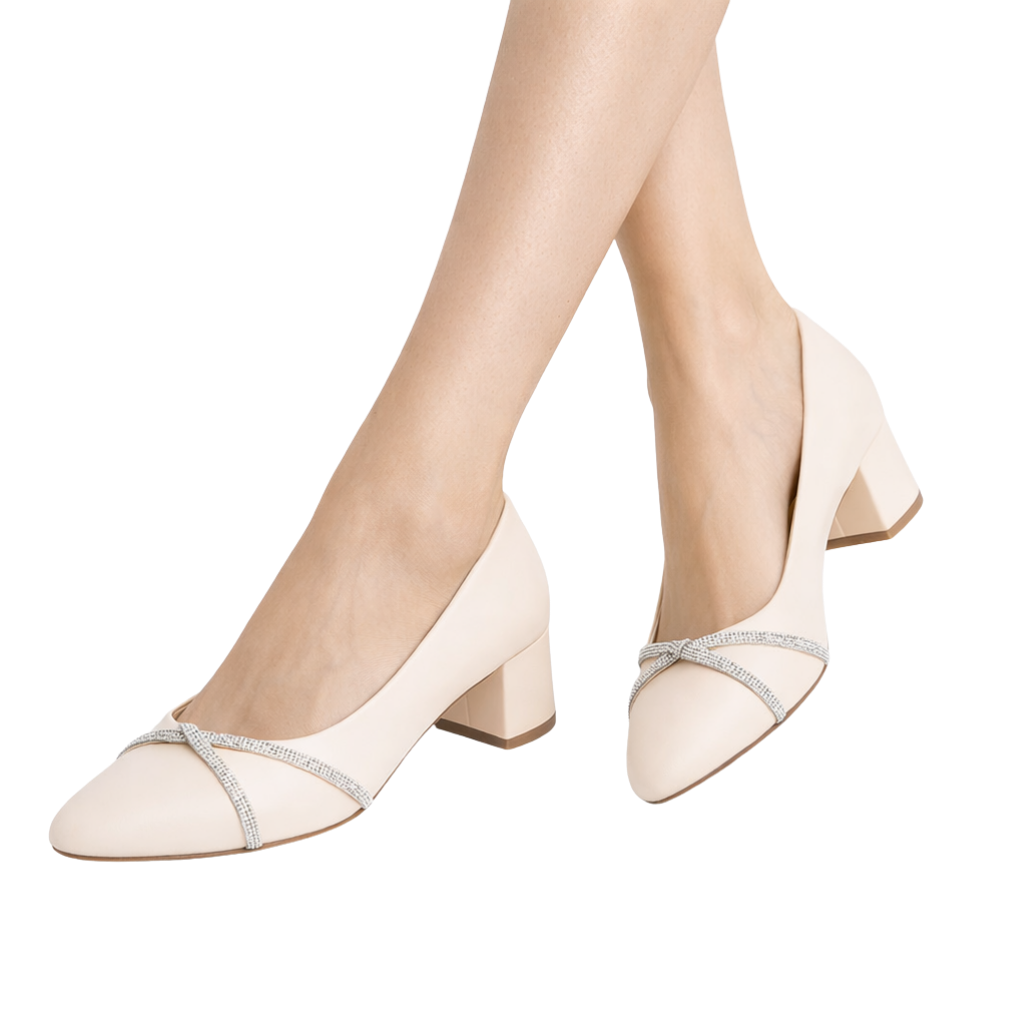 Nata Kadın Taşlı Bej Deri 5 Cm Topuklu Ayakkabı