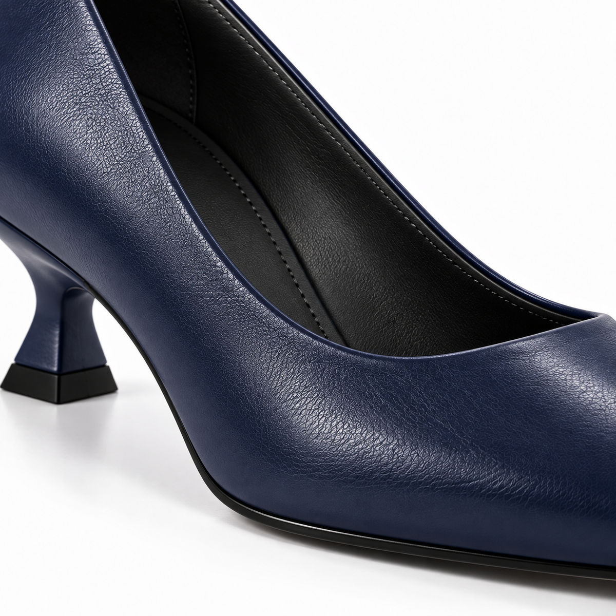 Panya3 Lacivert Deri 3 Cm Şampanya Mini Topuklu Stiletto