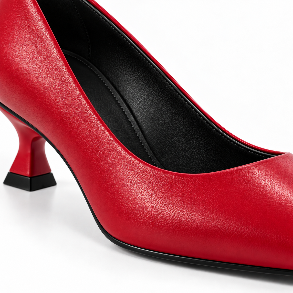 Panya3 Kırmızı Deri 3 Cm Şampanya Mini Topuklu Stiletto