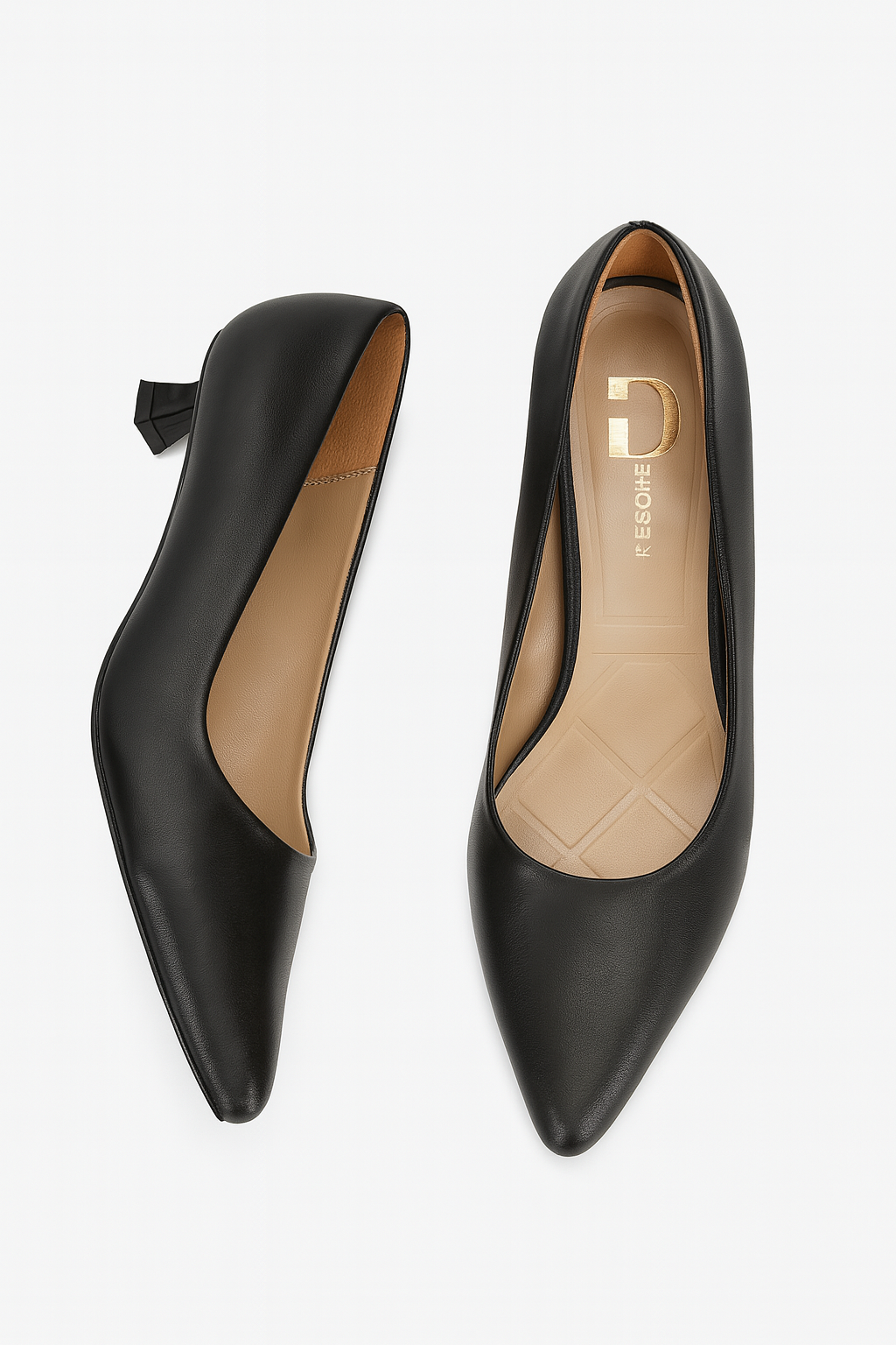 Panya Kadın Siyah Deri 3 Cm Şampanya Mini Topuklu Stiletto