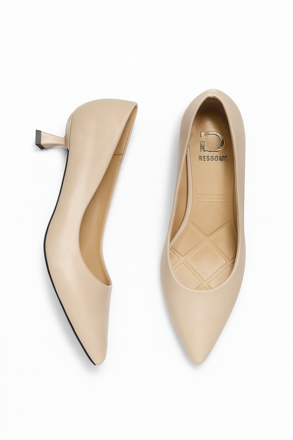 Panya Kadın Bej Deri 3 Cm Şampanya Mini Topuklu Stiletto