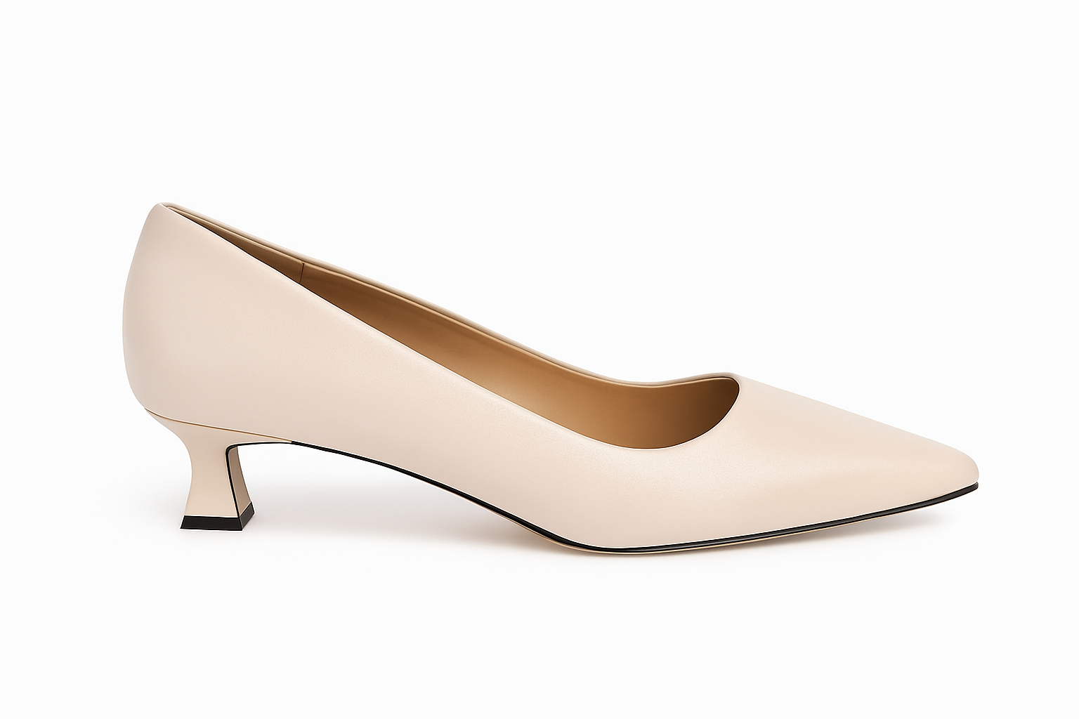 Panya Kadın Bej Deri 3 Cm Şampanya Mini Topuklu Stiletto