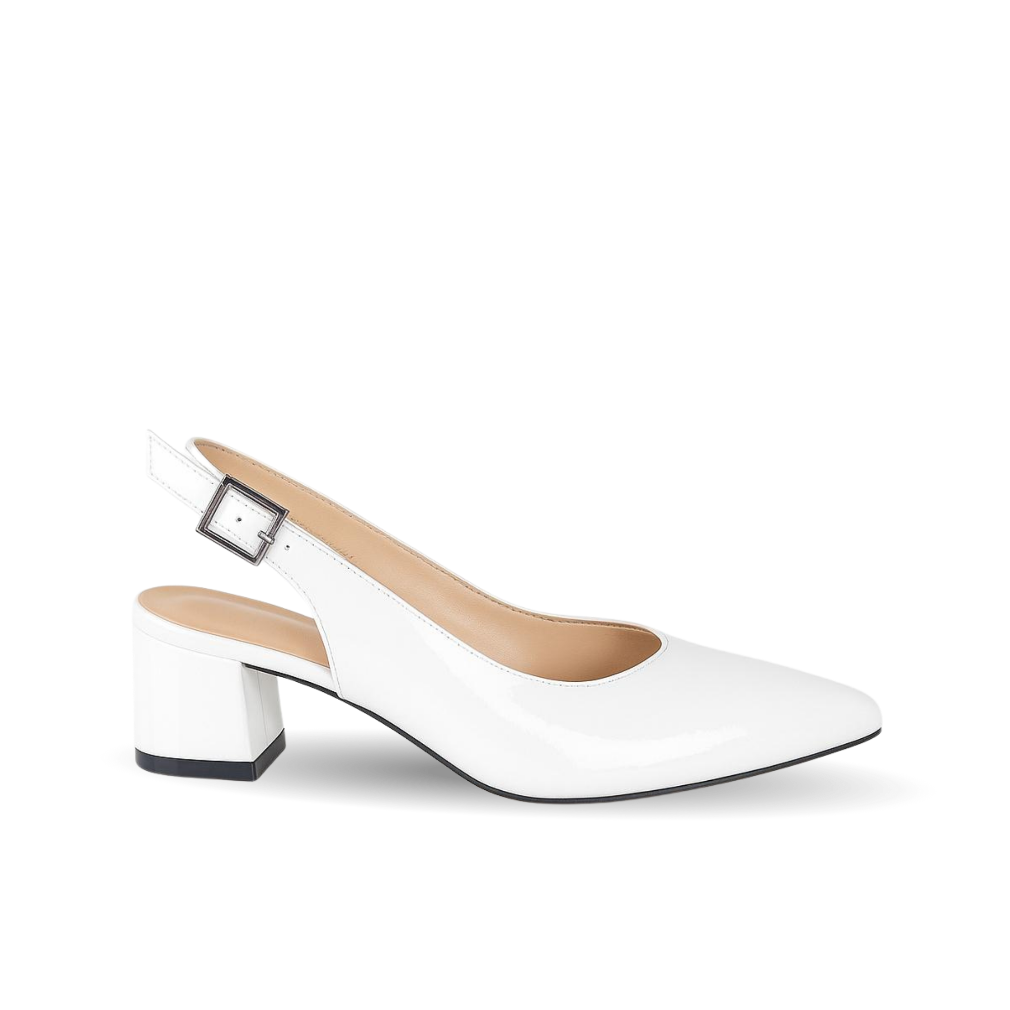 Verde Kadın Arkası Açık Beyaz Deri 3 Cm Topuklu Klasik Ayakkabı