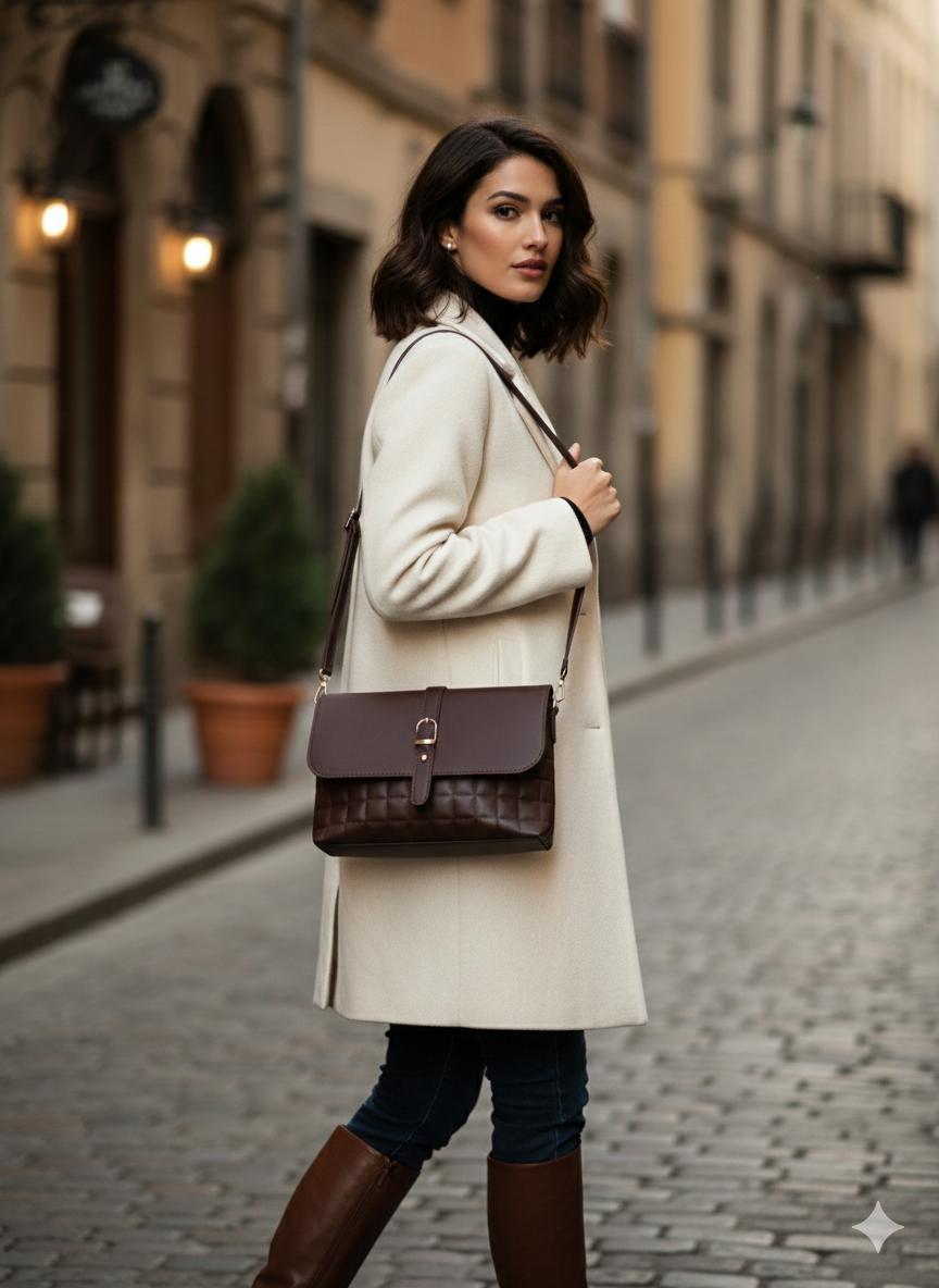 Lotus Acı Kahve Omuz ve Askılı Günlük Şık Çanta