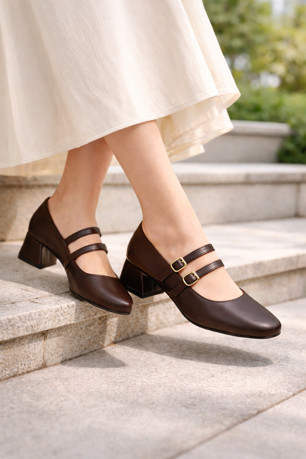 Lena Sky Kadın 3 cm Düşük topuklu Retro  Mat Acı Kahve