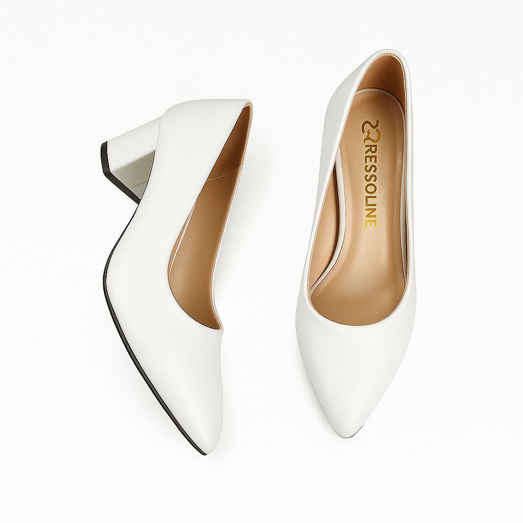 Side Kadın Beyaz Cilt 5 Cm Topuklu Ayakkabı