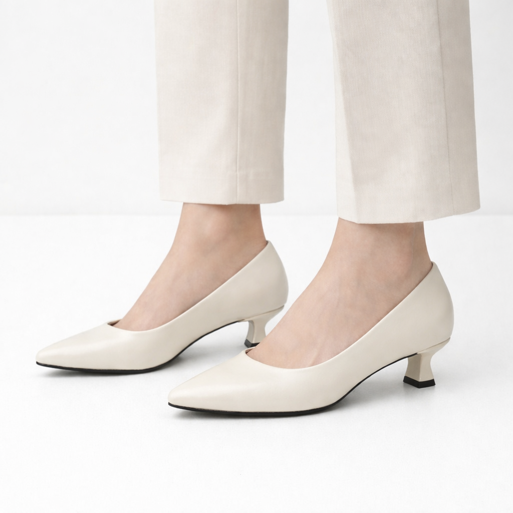 Panya3 Kadın Bej Deri 3 Cm Şampanya Mini Topuklu Stiletto