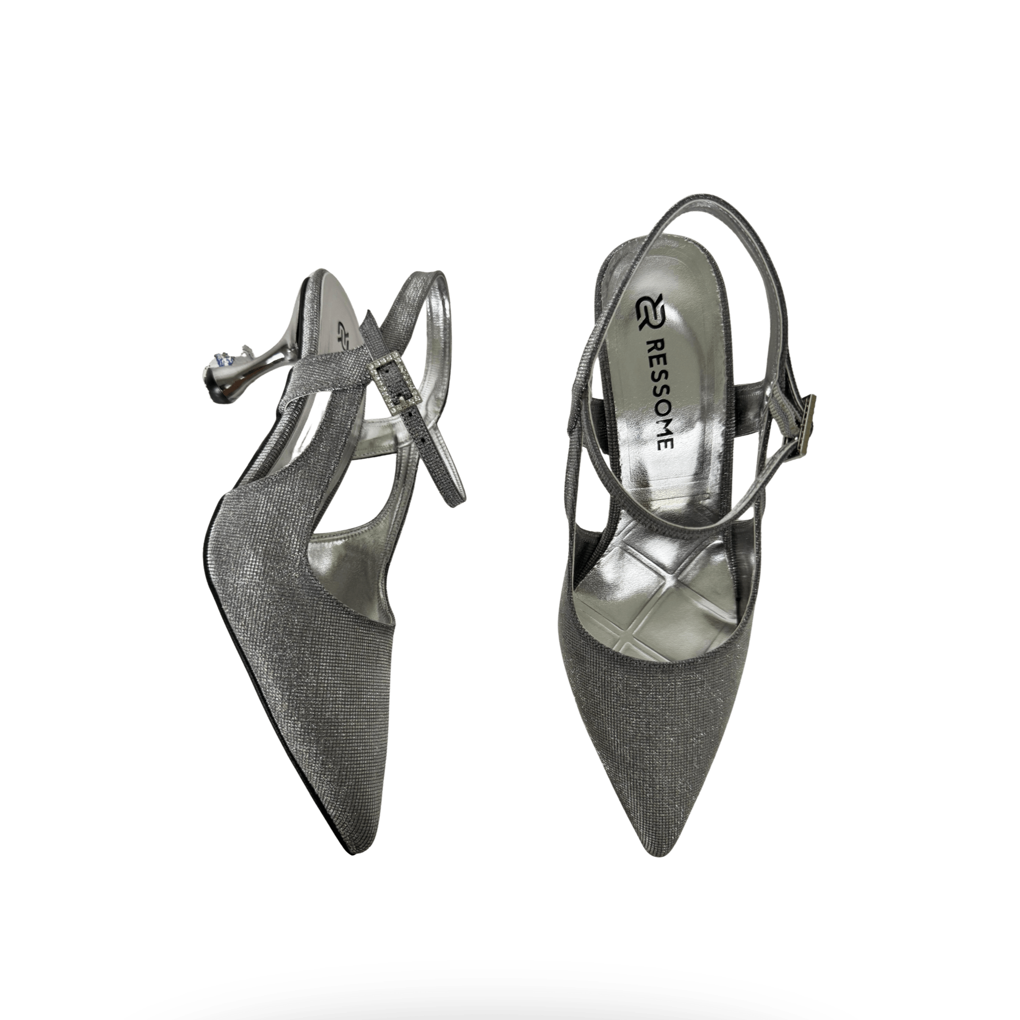 Kontes Kadın Simli Platin 7 Cm İnce Topuklu Stiletto - Ressome.com