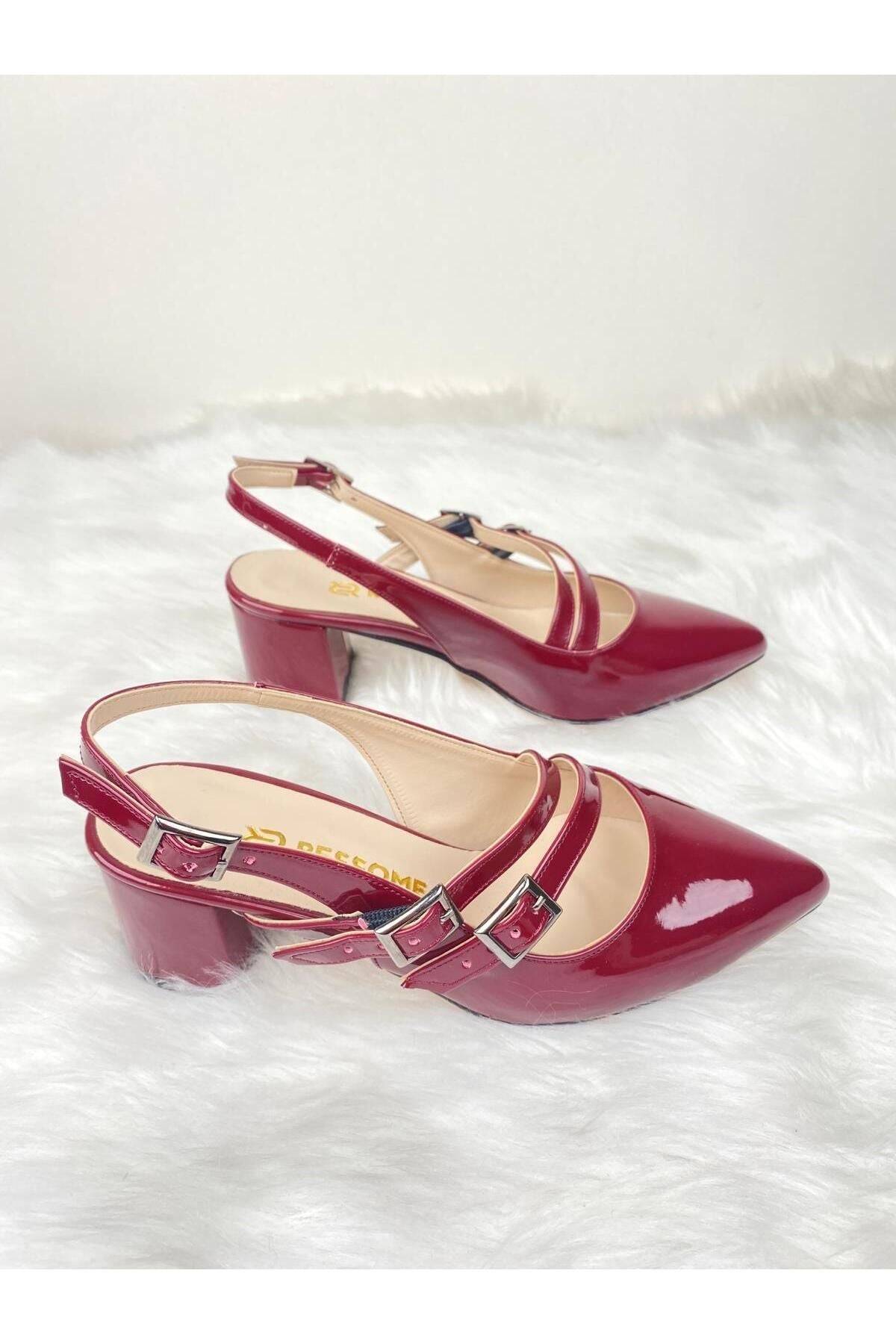 Lady Model Bordo Bantlı Ayarlanabilir Kemerli Topuklu Ayakkabı - Ressome.com