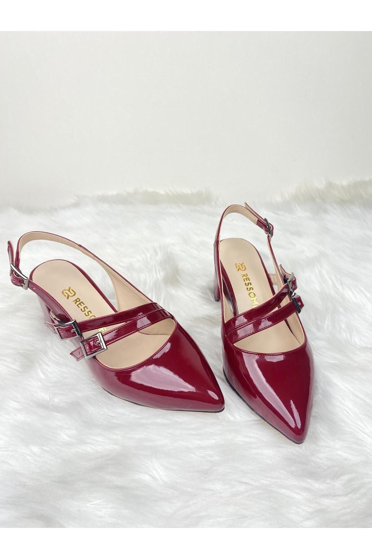 Lady Model Bordo Bantlı Ayarlanabilir Kemerli Topuklu Ayakkabı - Ressome.com