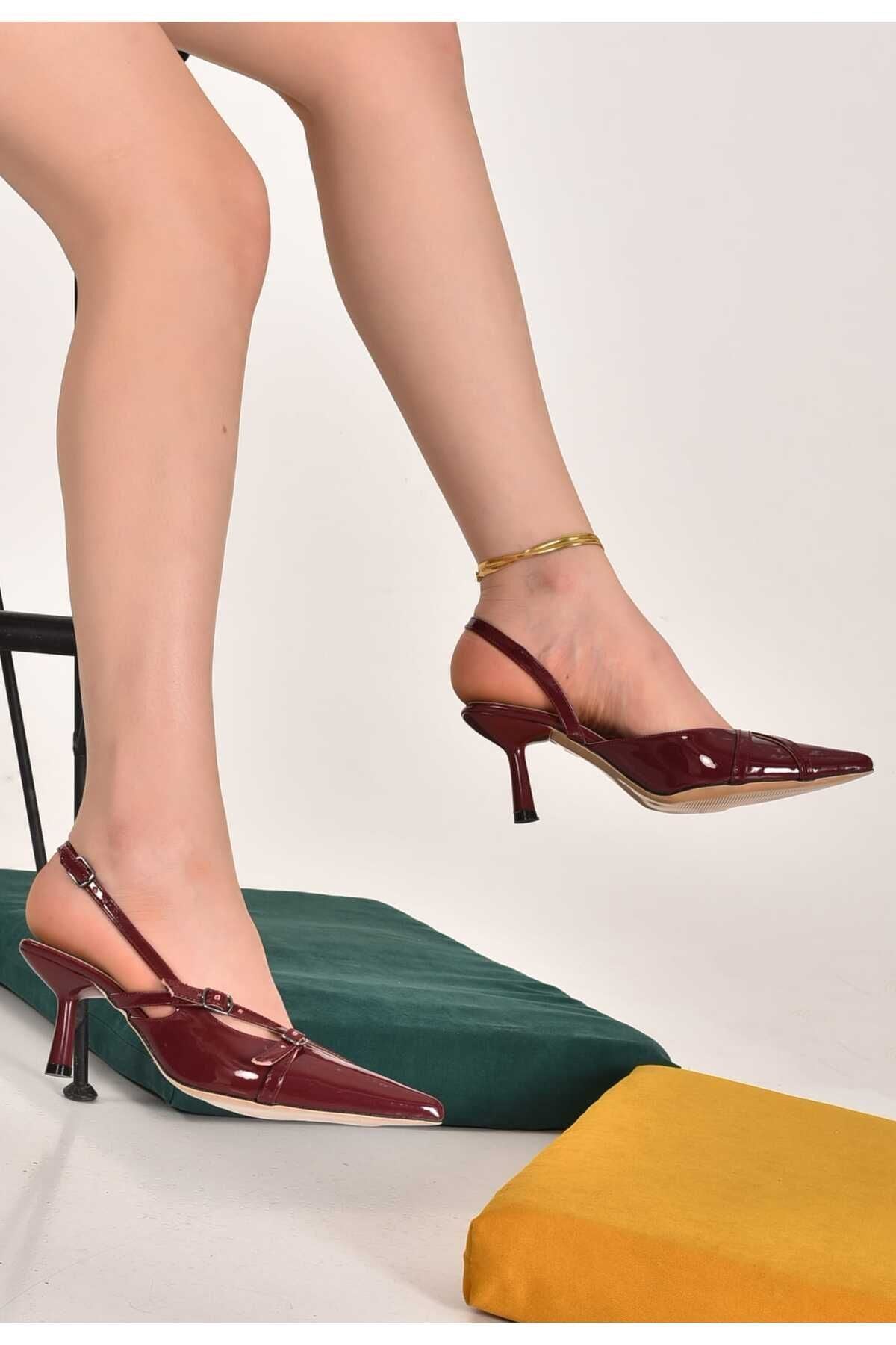 Mary Model Bantlı Kemerli Stiletto Bordo - Ressome.com