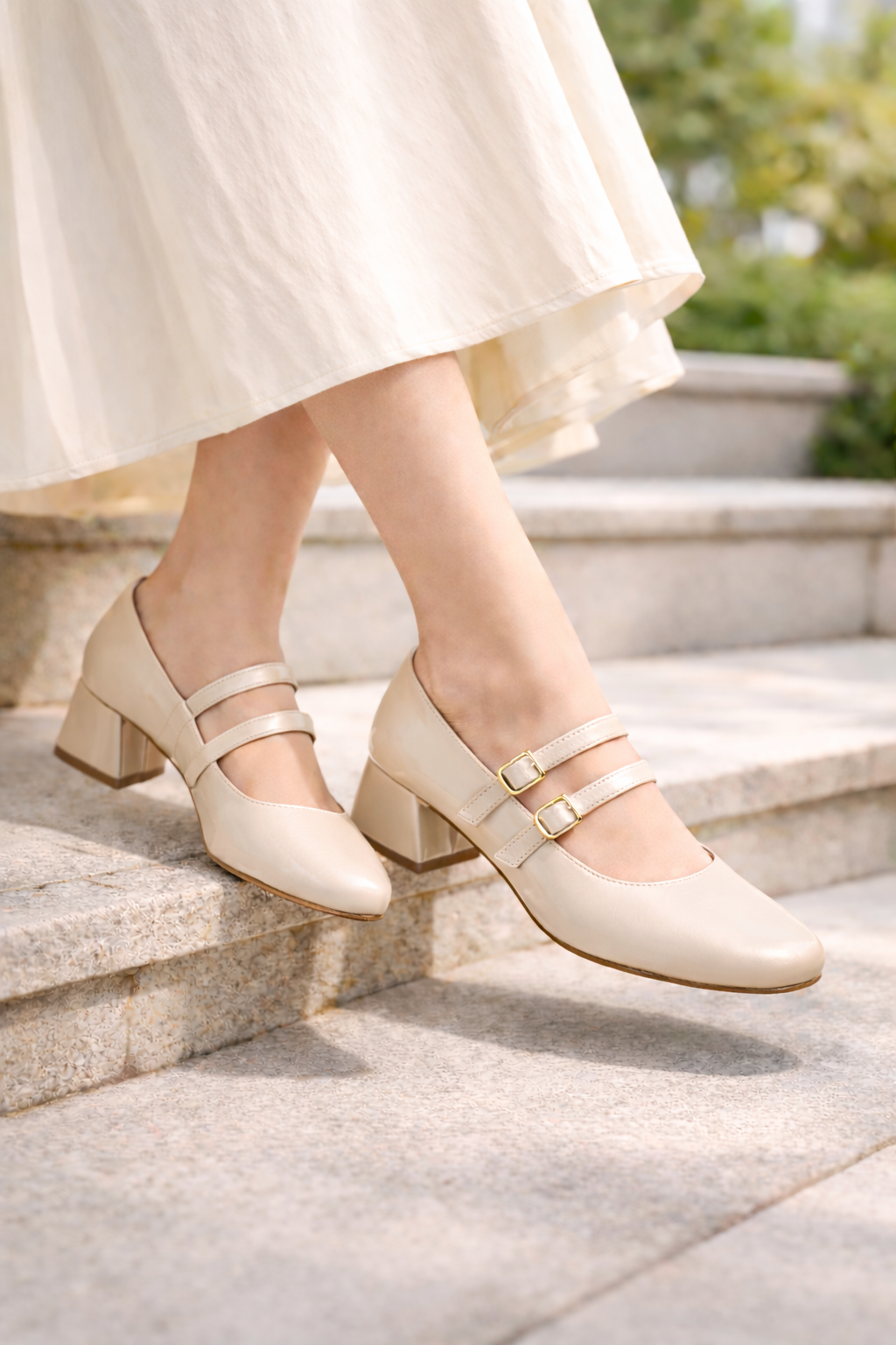 Lena Sky Kadın 3 cm Düşük topuklu Retro Mat Bej