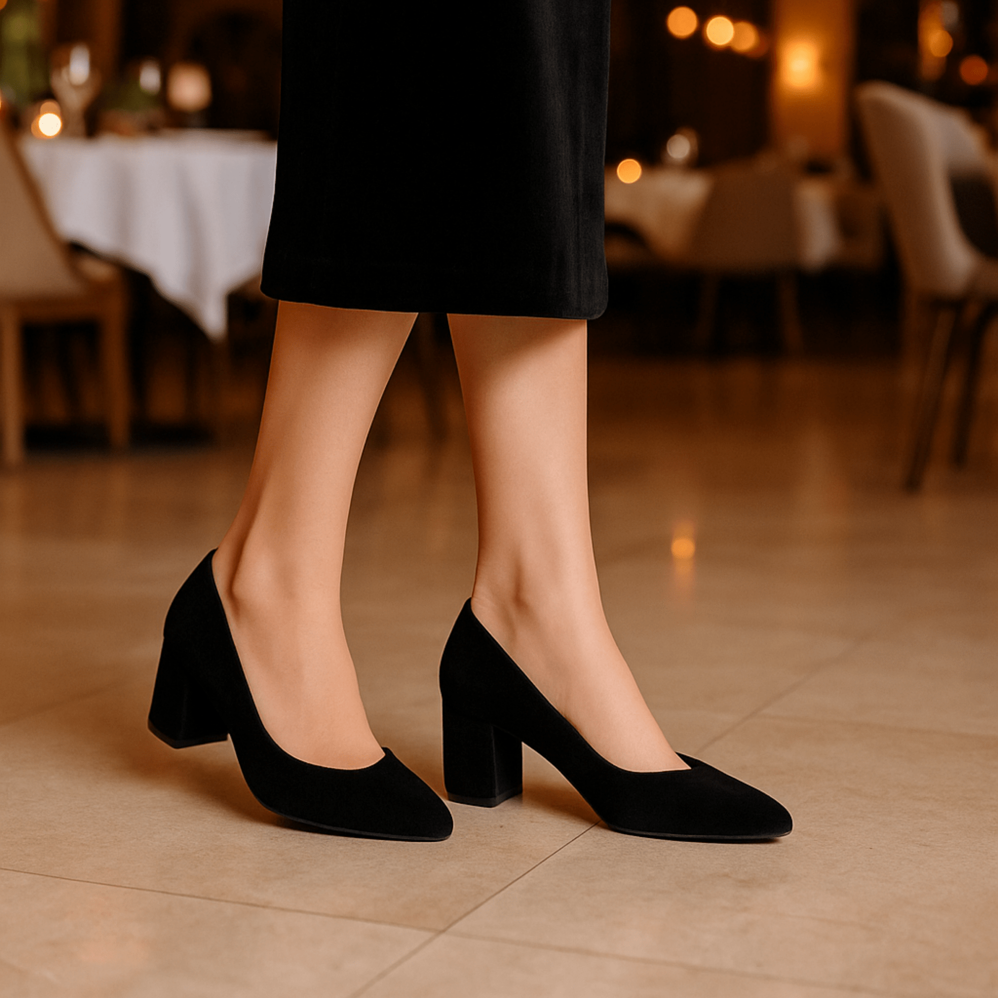 Side Kadın 5 Cm Topuklu Ayakkabı Siyah Süet - Ressome.com