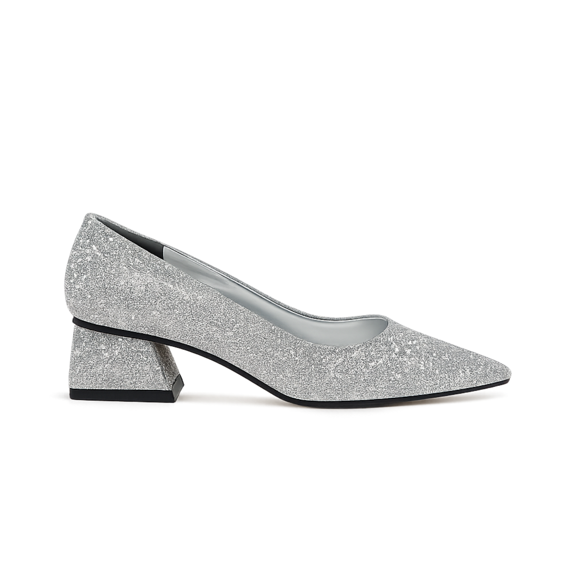 Şimal Kadın Simli 3 cm Kalın Topuklu Ayakkabı Platin