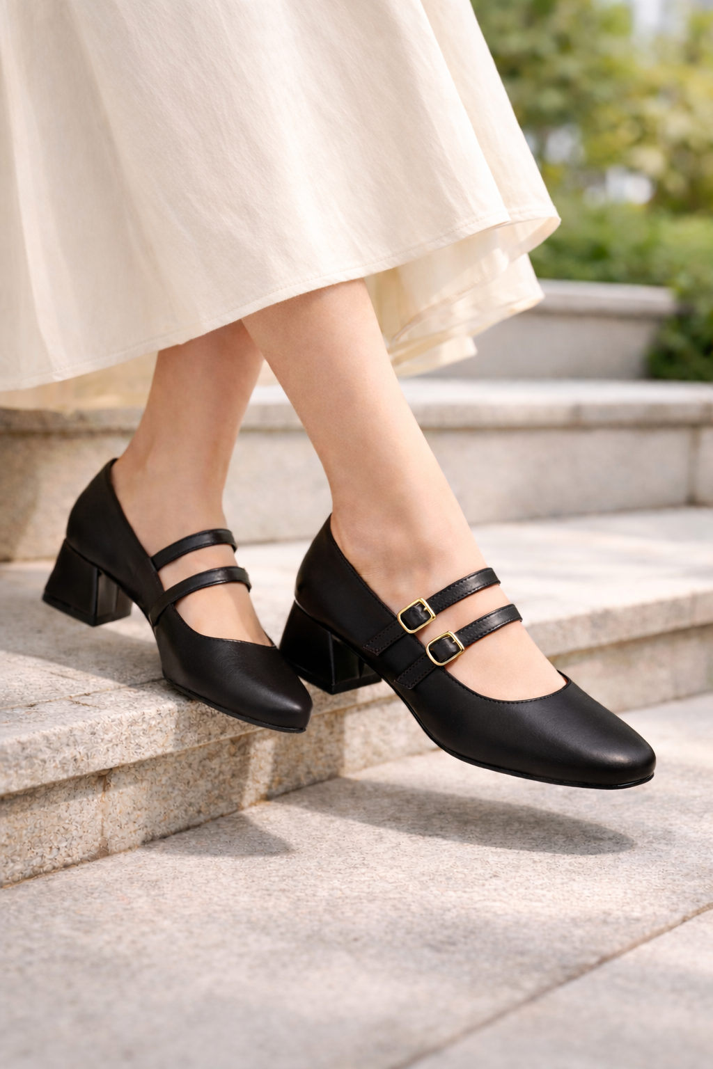 Lena Sky Kadın 3 cm Düşük topuklu Retro Mat Siyah