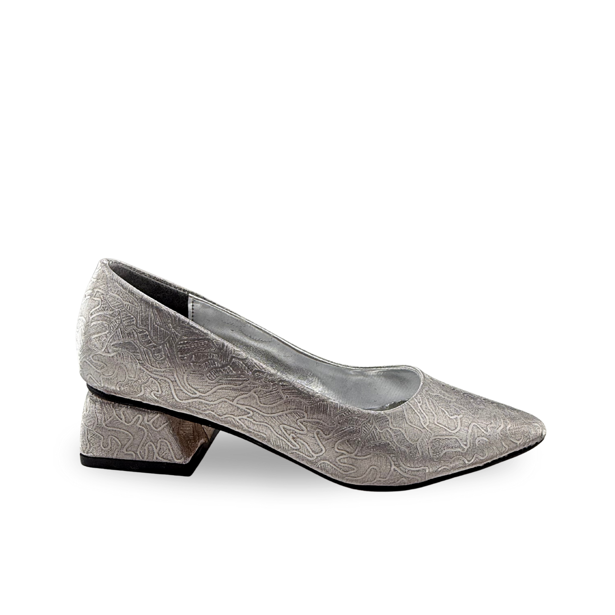 Şimal Kadın Simli 3 cm Kalın Topuklu Ayakkabı Platin