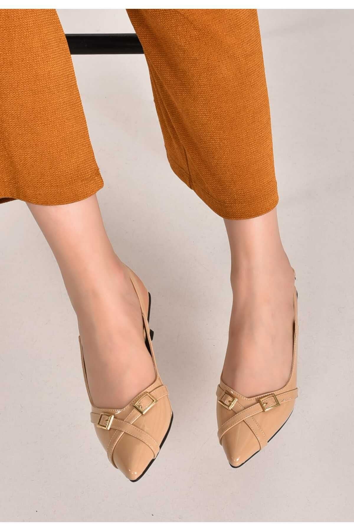Sofia Bej Mini Topuk Açık Ayarlanabilir Topuklu Ayakkabı - Ressome.com