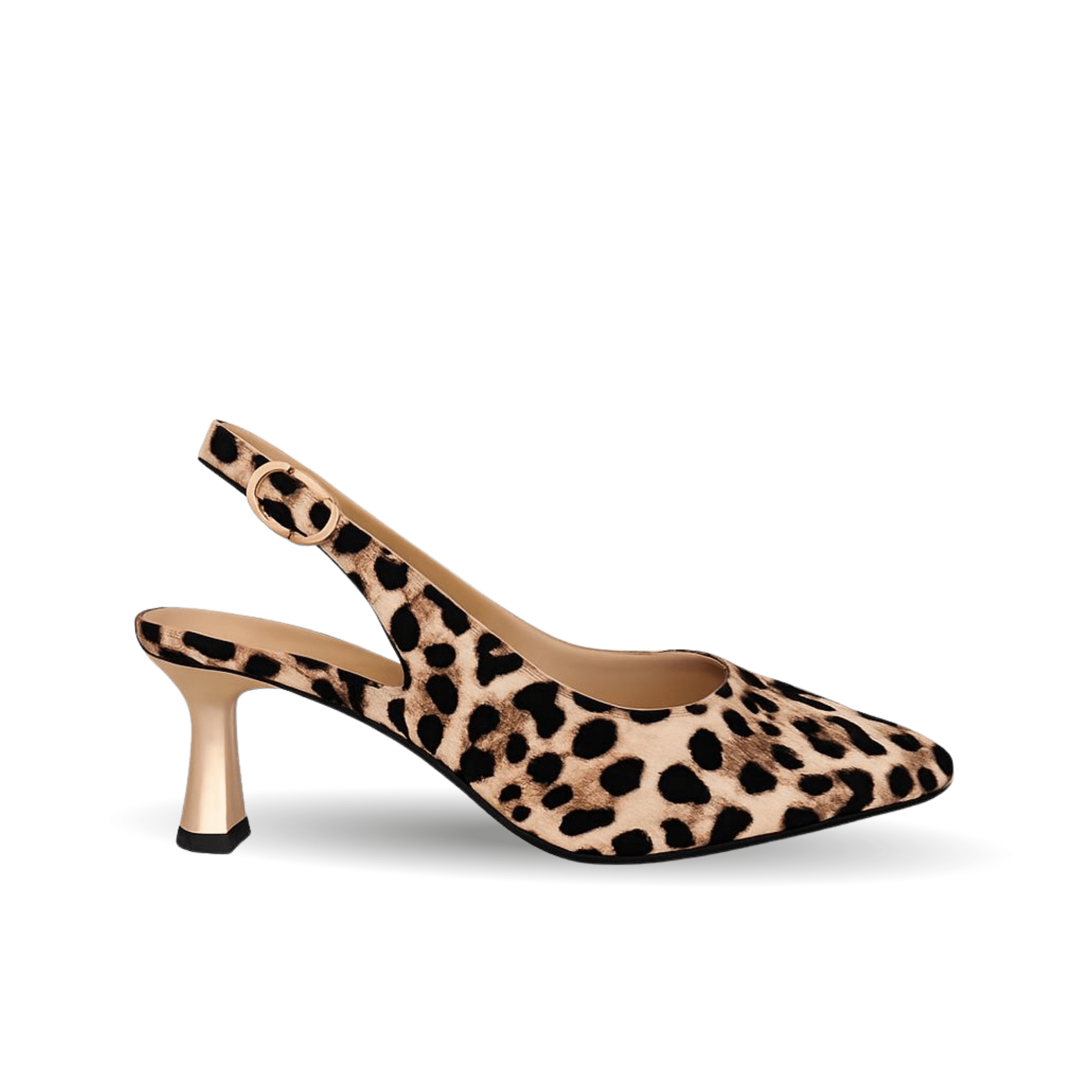 Verde Kadın Leopar Bej Deri 7 Cm Şampanya Topuk Arkası Açık Stiletto - Ressome.com