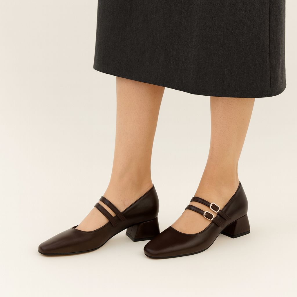 Lena Sky Kadın 3 cm Düşük topuklu Retro  Mat Acı Kahve